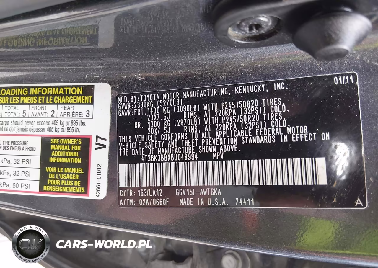 2011 Toyota Venza Base V6 VIN:4T3BK3BBXBU048994 - 9