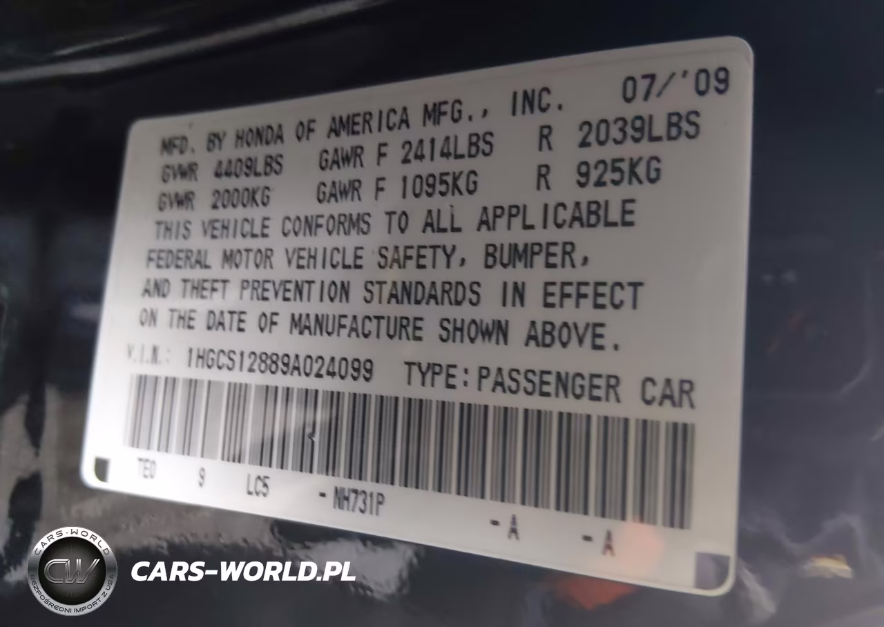 2009 Honda Accord 2.4 Ex-L VIN:1HGCS12889A024099 - 9