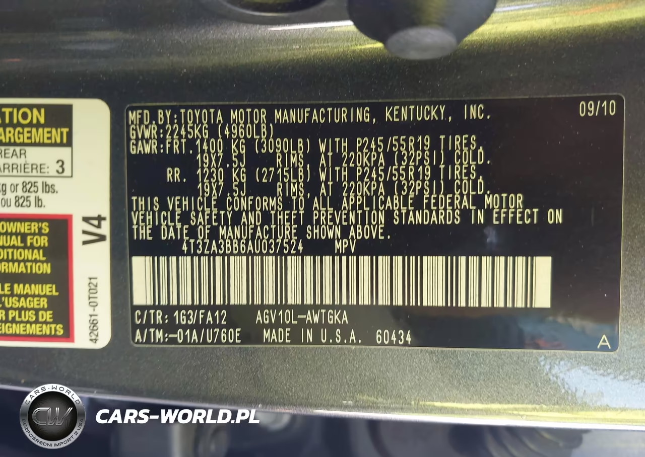 2010 Toyota Venza VIN:4T3ZA3BB6AU037524 - 9