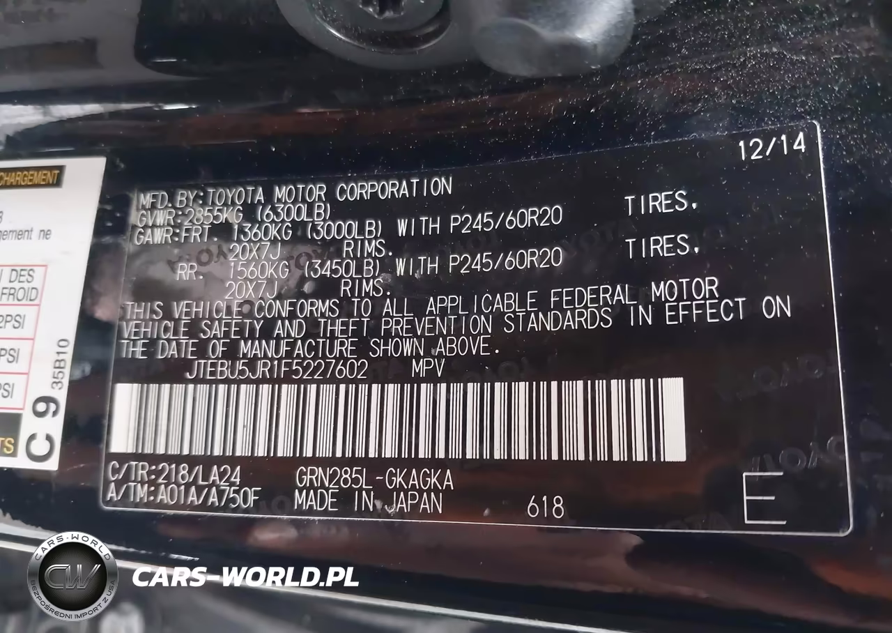 2015 Toyota 4Runner Limited VIN:JTEBU5JR1F5227602 - 9