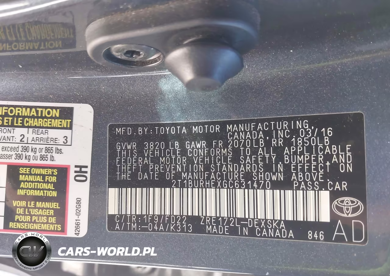 2016 Toyota Corolla S Plus VIN:2T1BURHEXGC631470 - 9