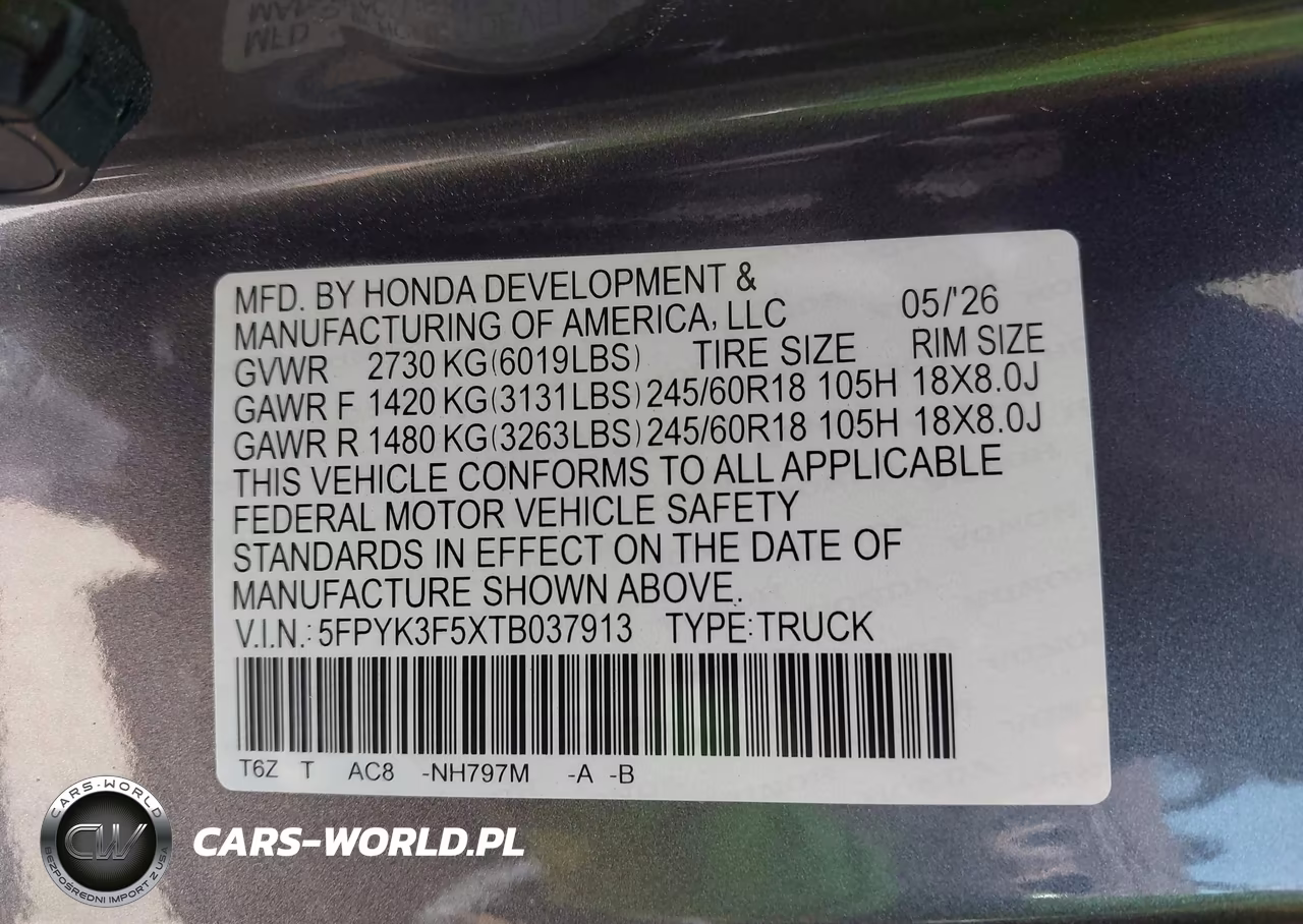 2026 Honda Ridgeline Rtl VIN:5FPYK3F5XTB037913 - 9