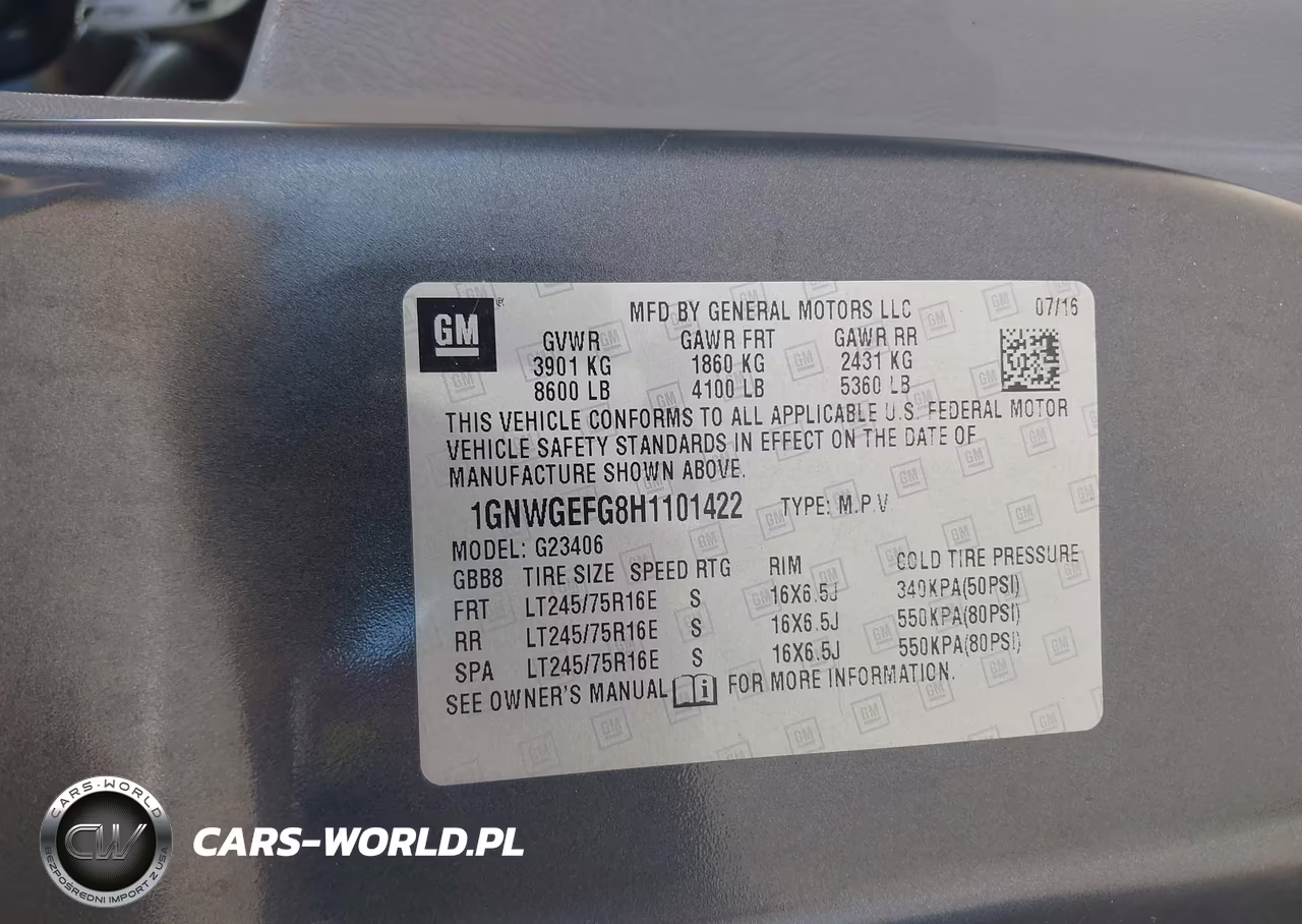 2017 Chevrolet Express 2500 Ls VIN:1GNWGEFG8H1101422 - 9