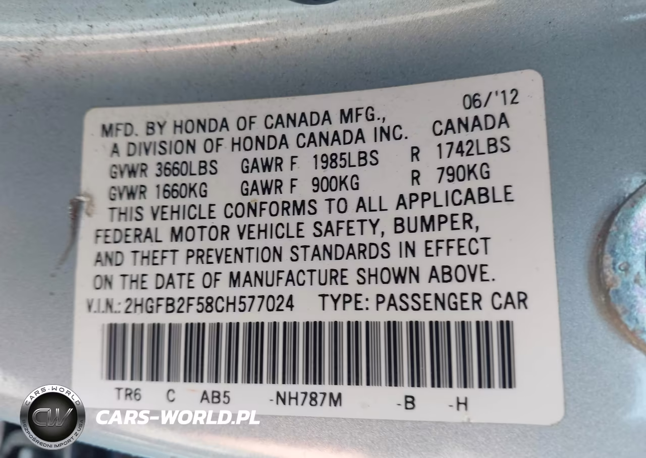 2012 Honda Civic Lx VIN:2HGFB2F58CH577024 - 9