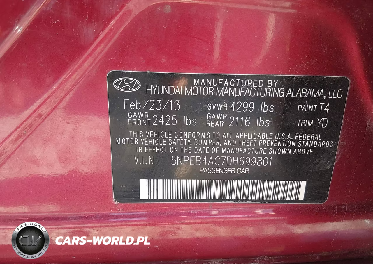 2013 Hyundai Sonata Gls VIN:5NPEB4AC7DH699801 - 9
