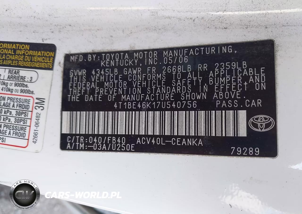 2007 Toyota Camry Le VIN:4T1BE46K17U540756 - 9