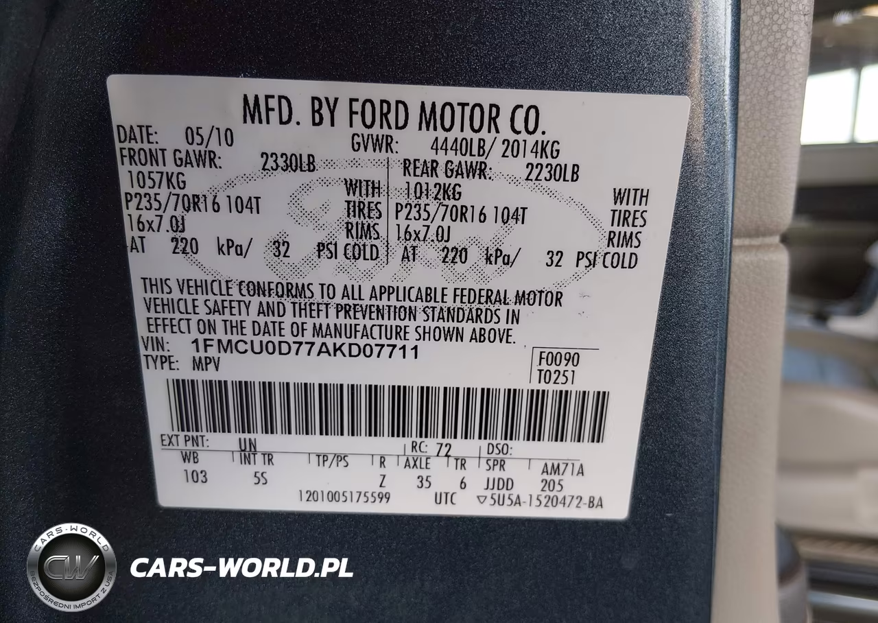 2010 Ford Escape Xlt VIN:1FMCU0D77AKD07711 - 9