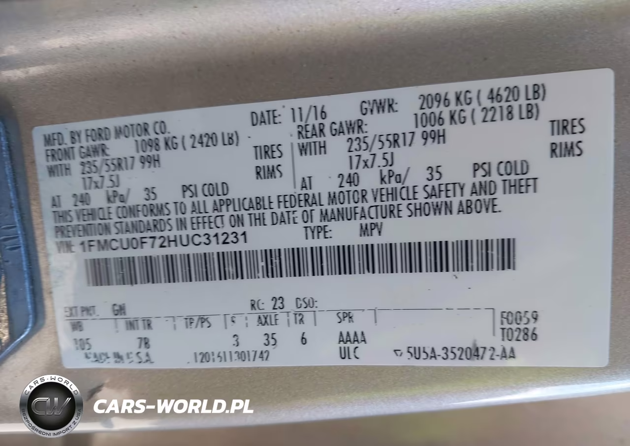 2017 Ford Escape S VIN:1FMCU0F72HUC31231 - 9