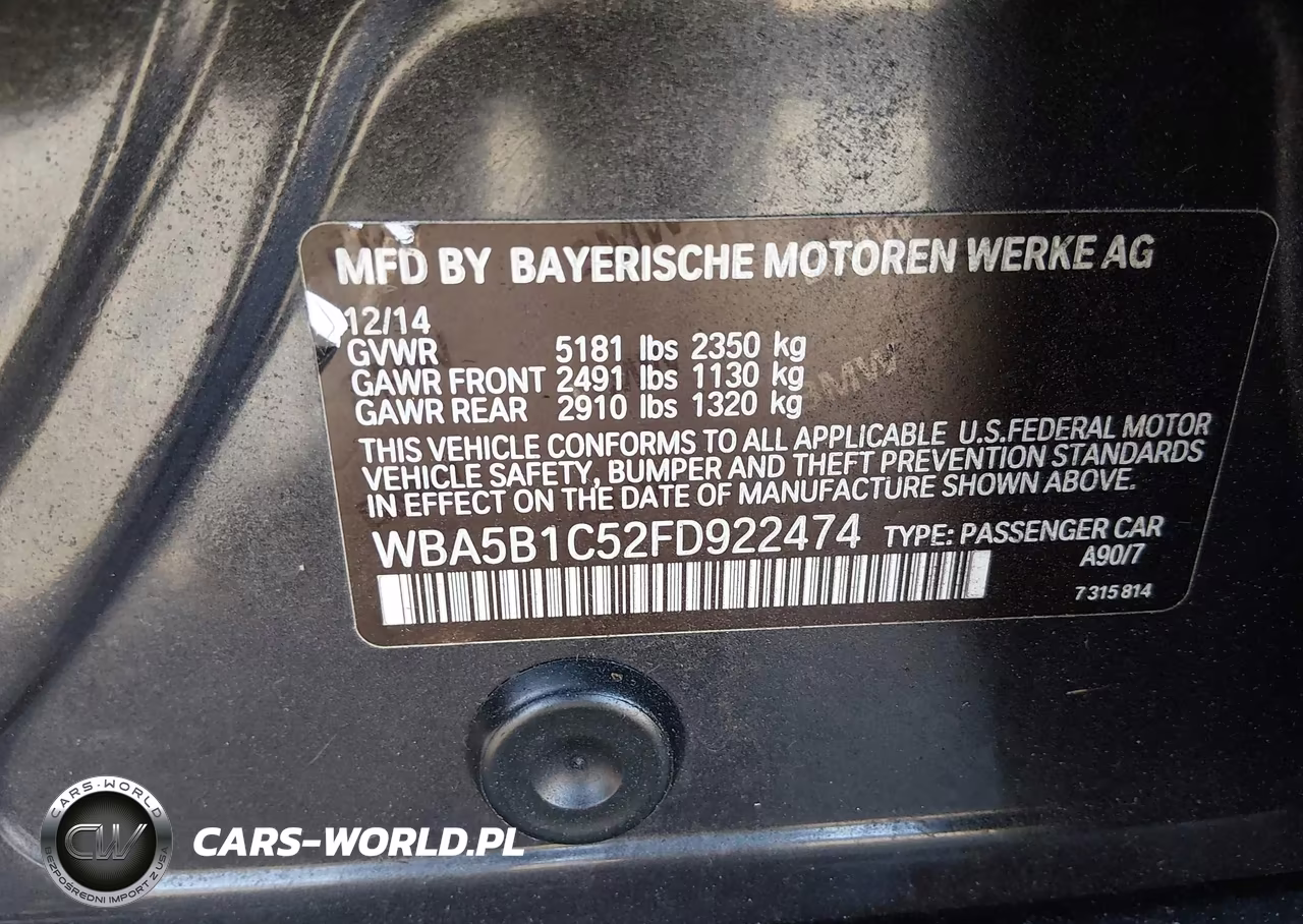 2015 BMW 535I VIN:WBA5B1C52FD922474 - 9