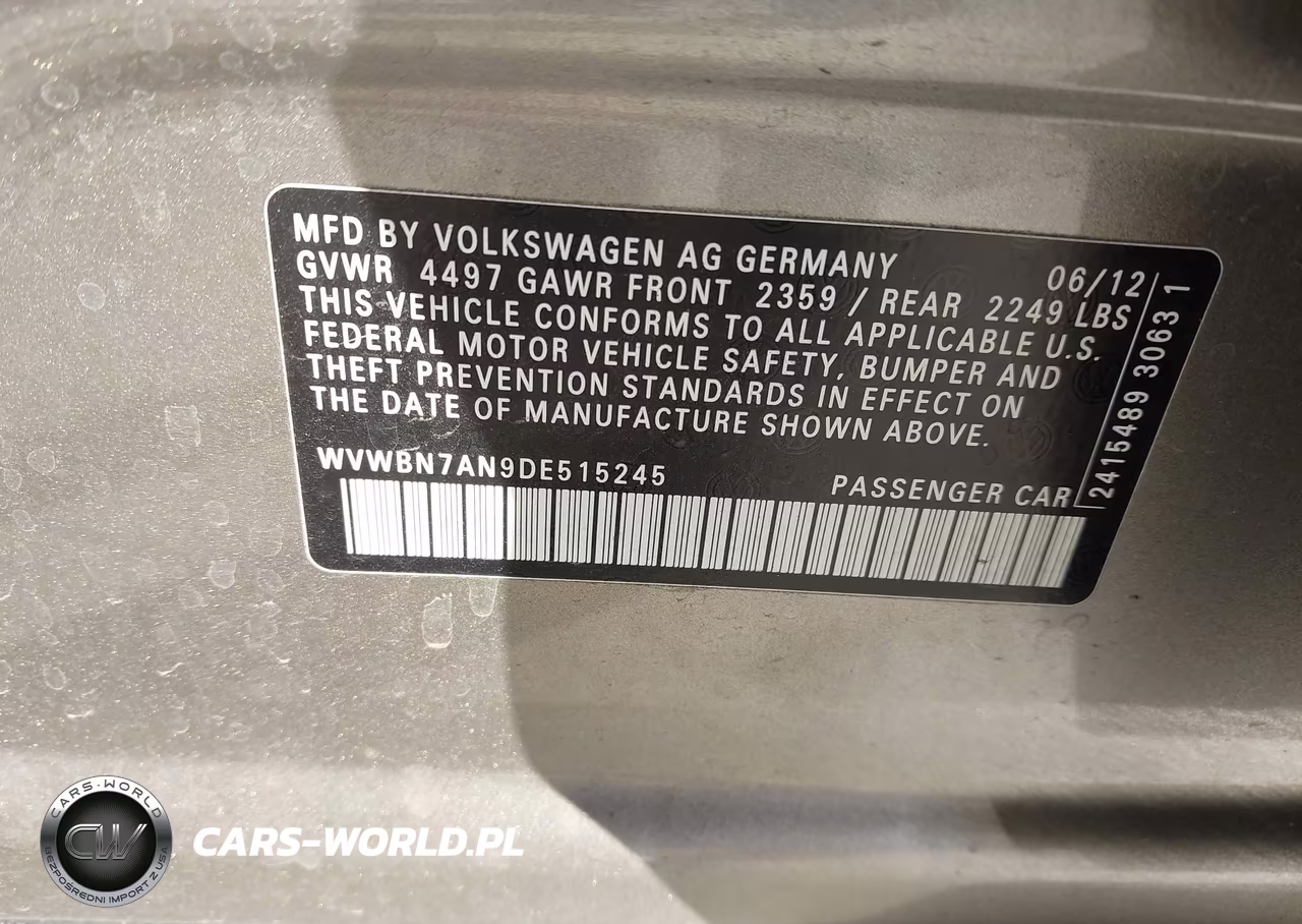 2013 Volkswagen Cc Sport VIN:WVWBN7AN9DE515245 - 9