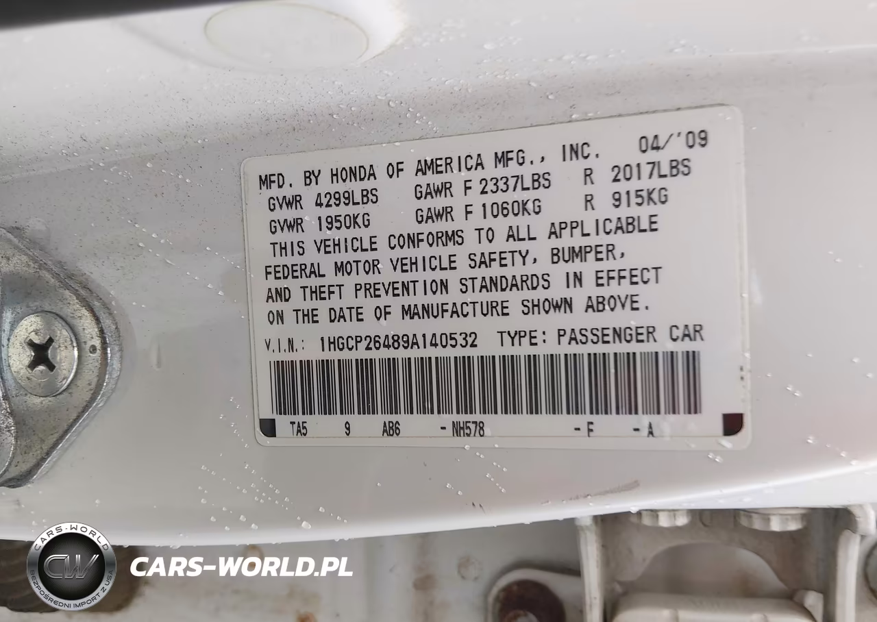 2009 Honda Accord 2.4 Lx-P VIN:1HGCP26489A140532 - 9