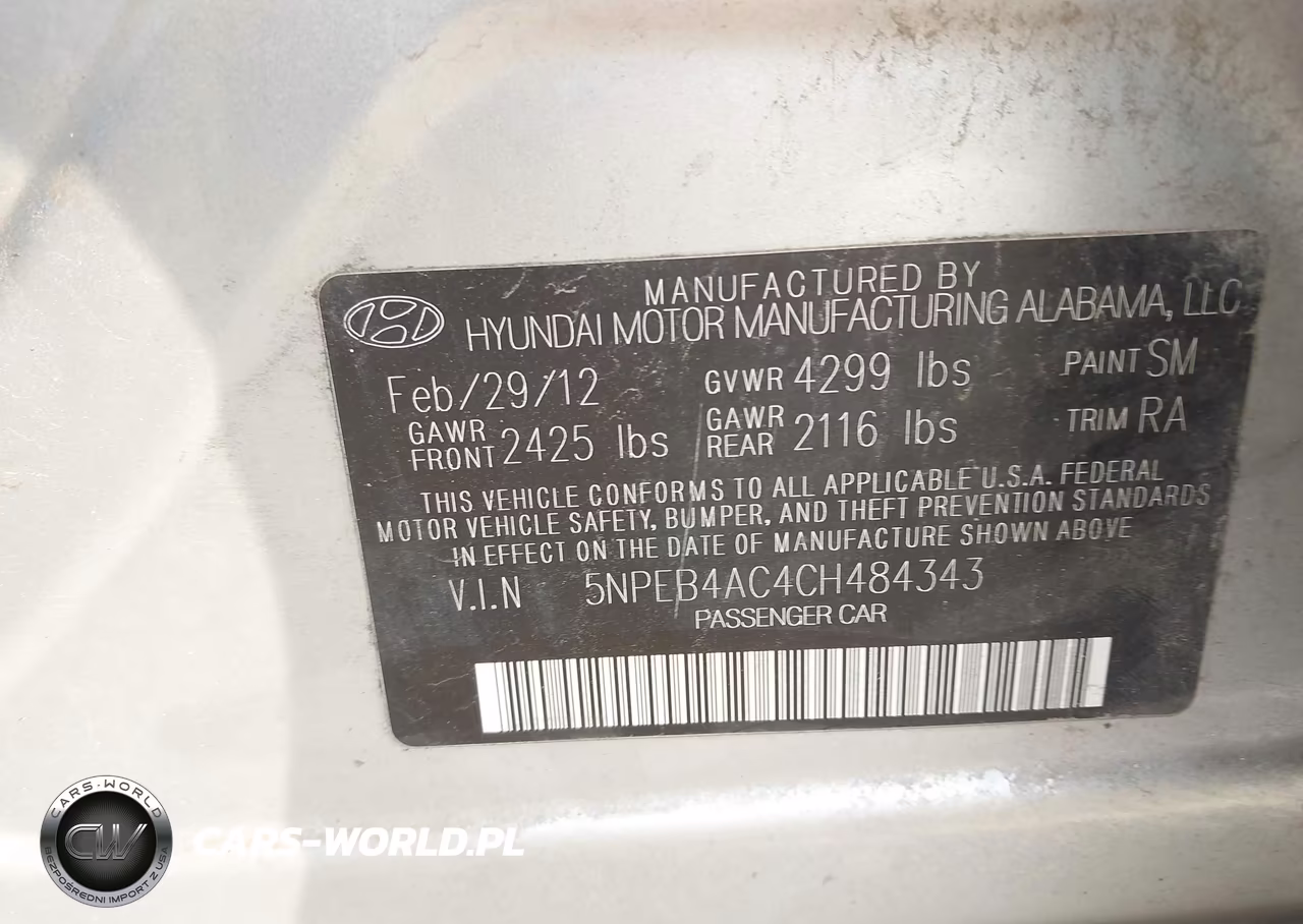 2012 Hyundai Sonata Gls VIN:5NPEB4AC4CH484343 - 9