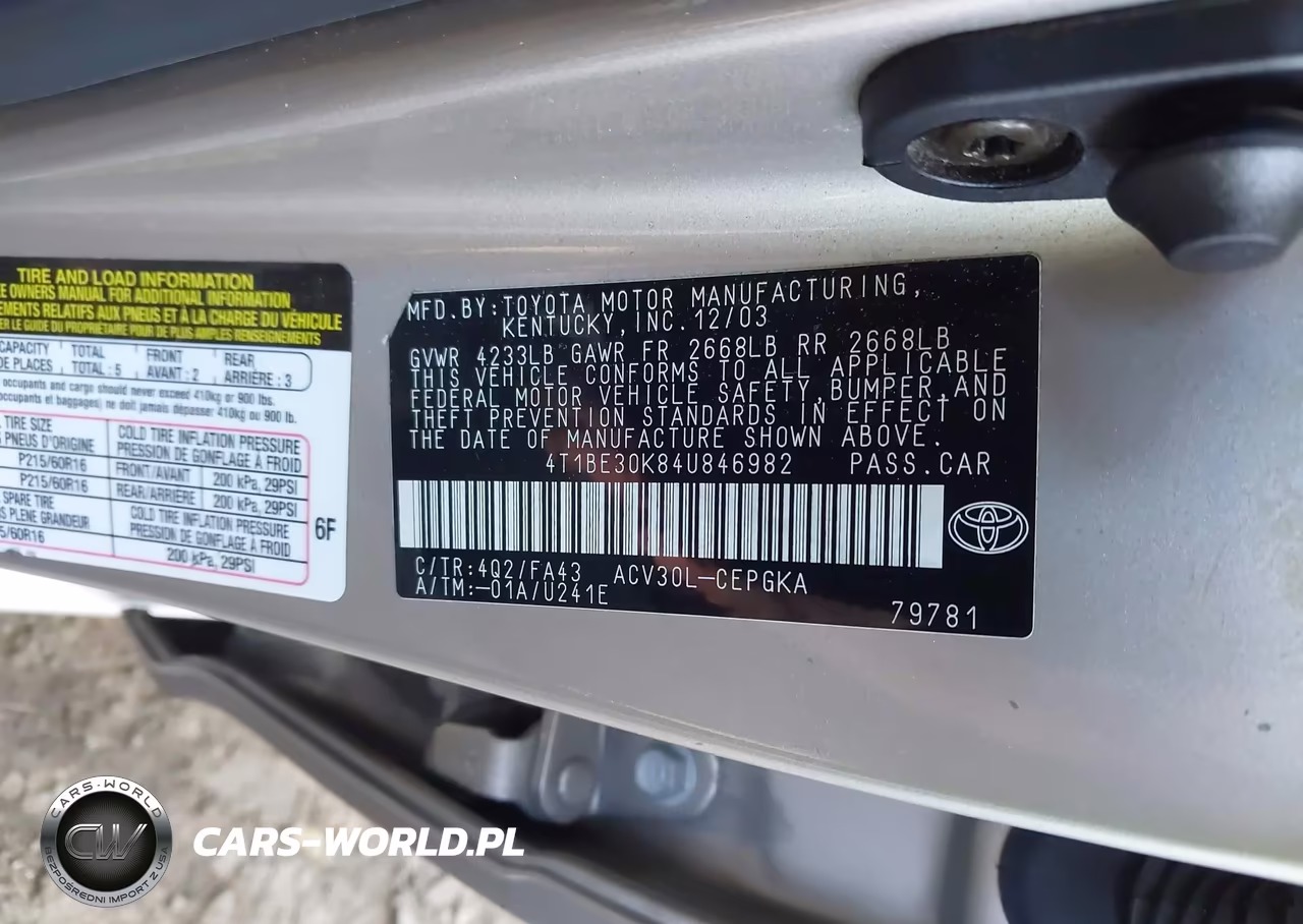 2004 Toyota Camry Xle VIN:4T1BE30K84U846982 - 9