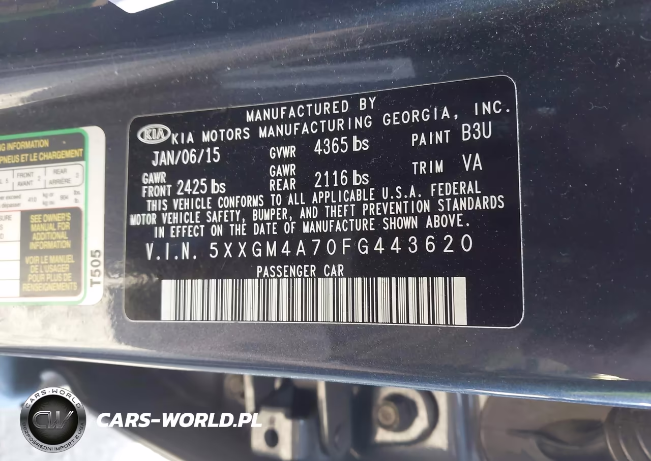 2015 Kia Optima Lx VIN:5XXGM4A70FG443620 - 9