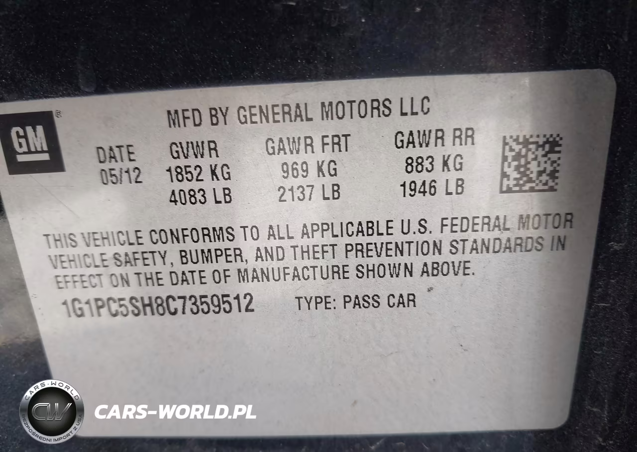 2012 Chevrolet Cruze Ls VIN:1G1PC5SH8C7359512 - 9