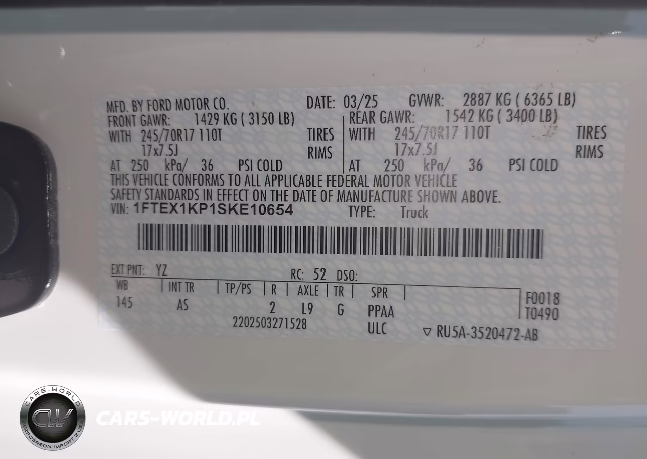 2025 Ford F-150 Xl VIN:1FTEX1KP1SKE10654 - 9