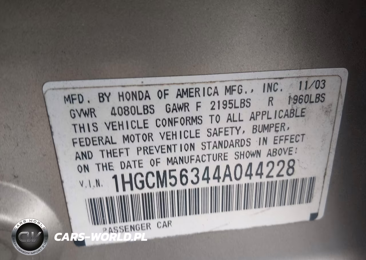 2004 Honda Accord 2.4 Lx VIN:1HGCM56344A044228 - 9