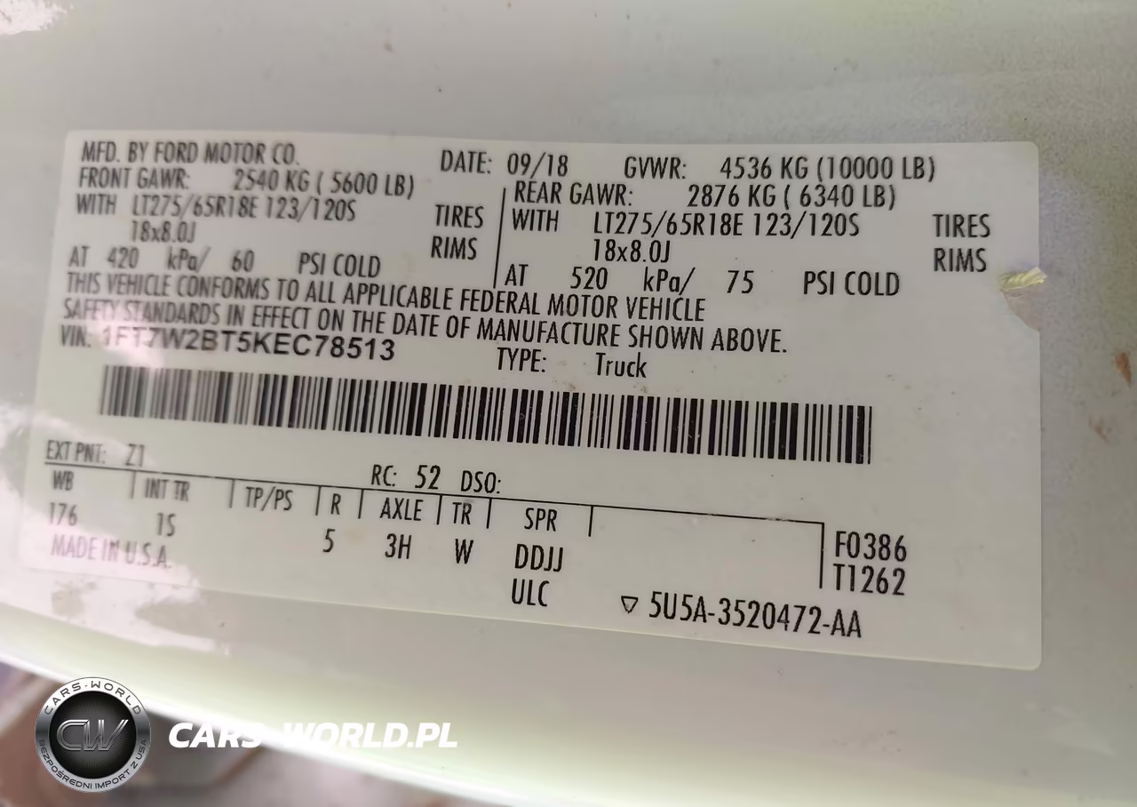 2019 Ford F-250 Xl VIN:1FT7W2BT5KEC78513 - 9