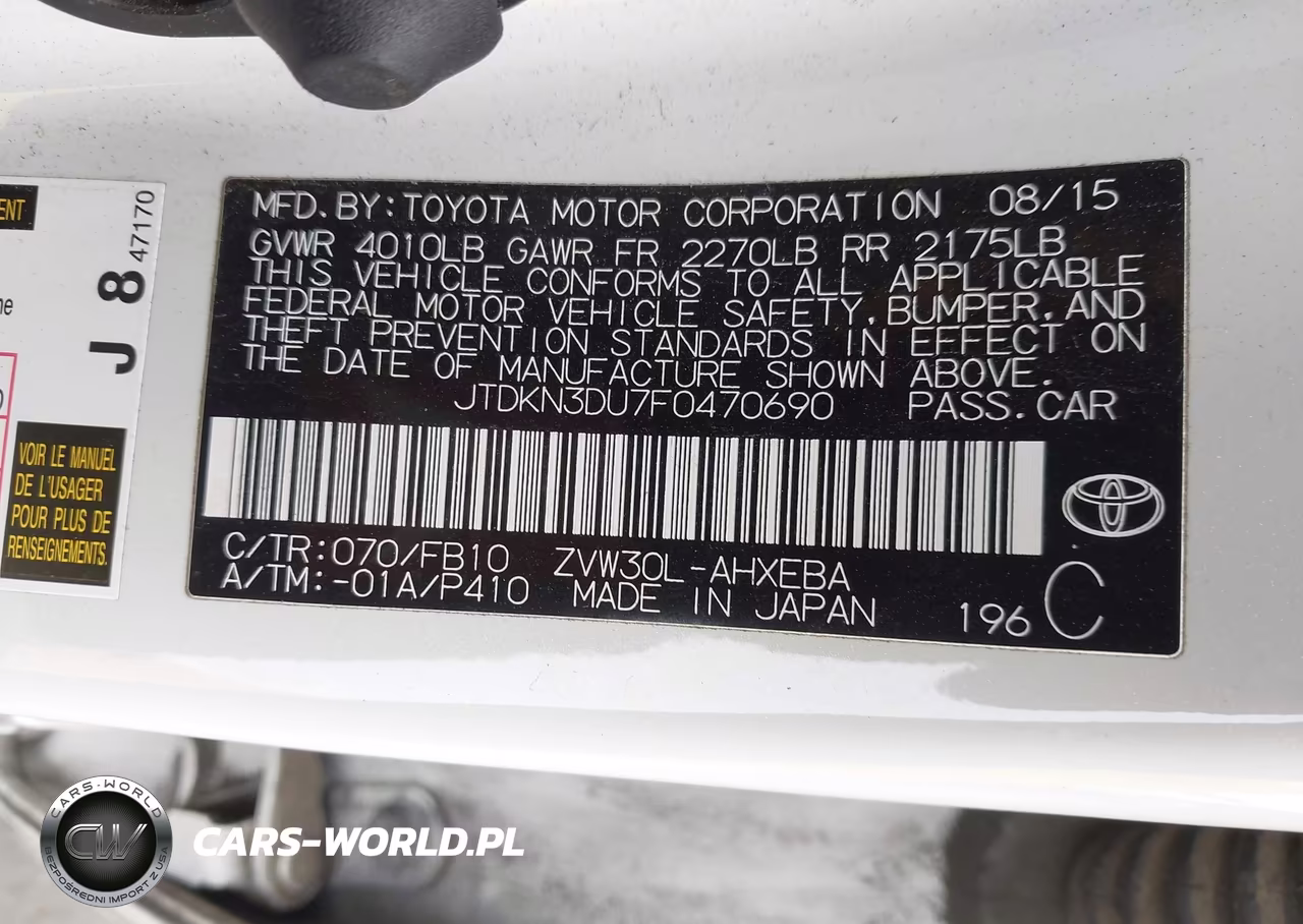 2015 Toyota Prius Two VIN:JTDKN3DU7F0470690 - 9