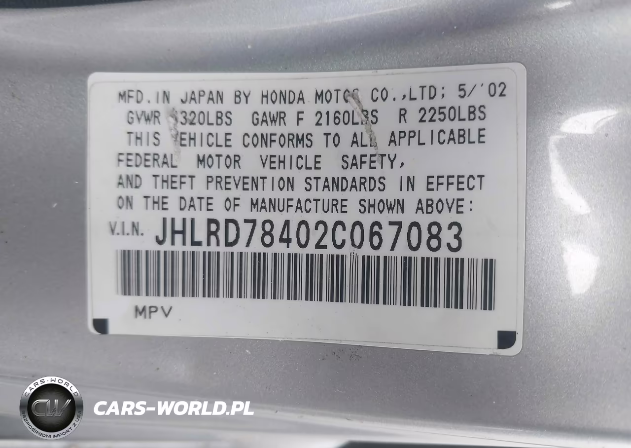 2002 Honda Cr-V Lx VIN:JHLRD78402C067083 - 9