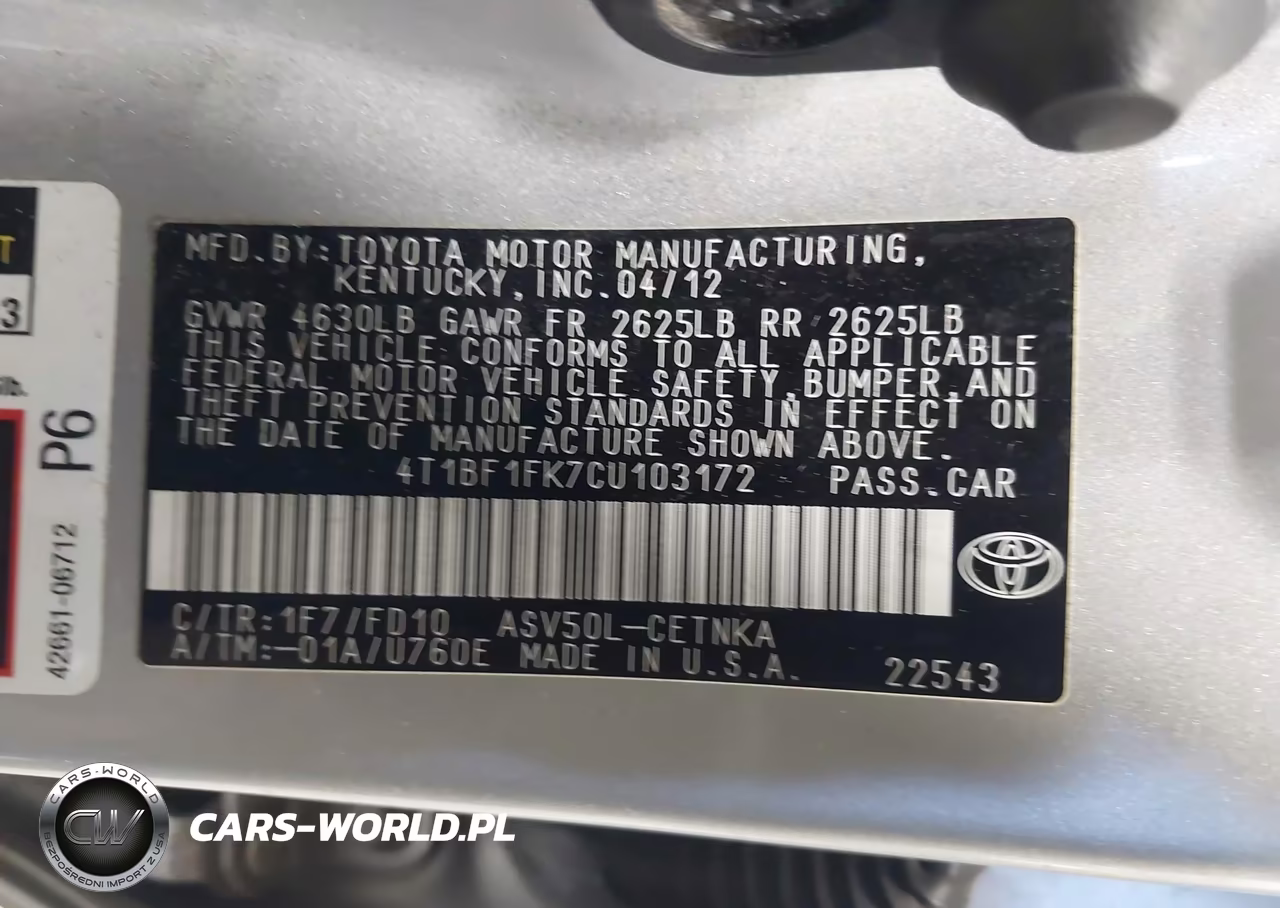 2012 Toyota Camry Le VIN:4T1BF1FK7CU103172 - 9