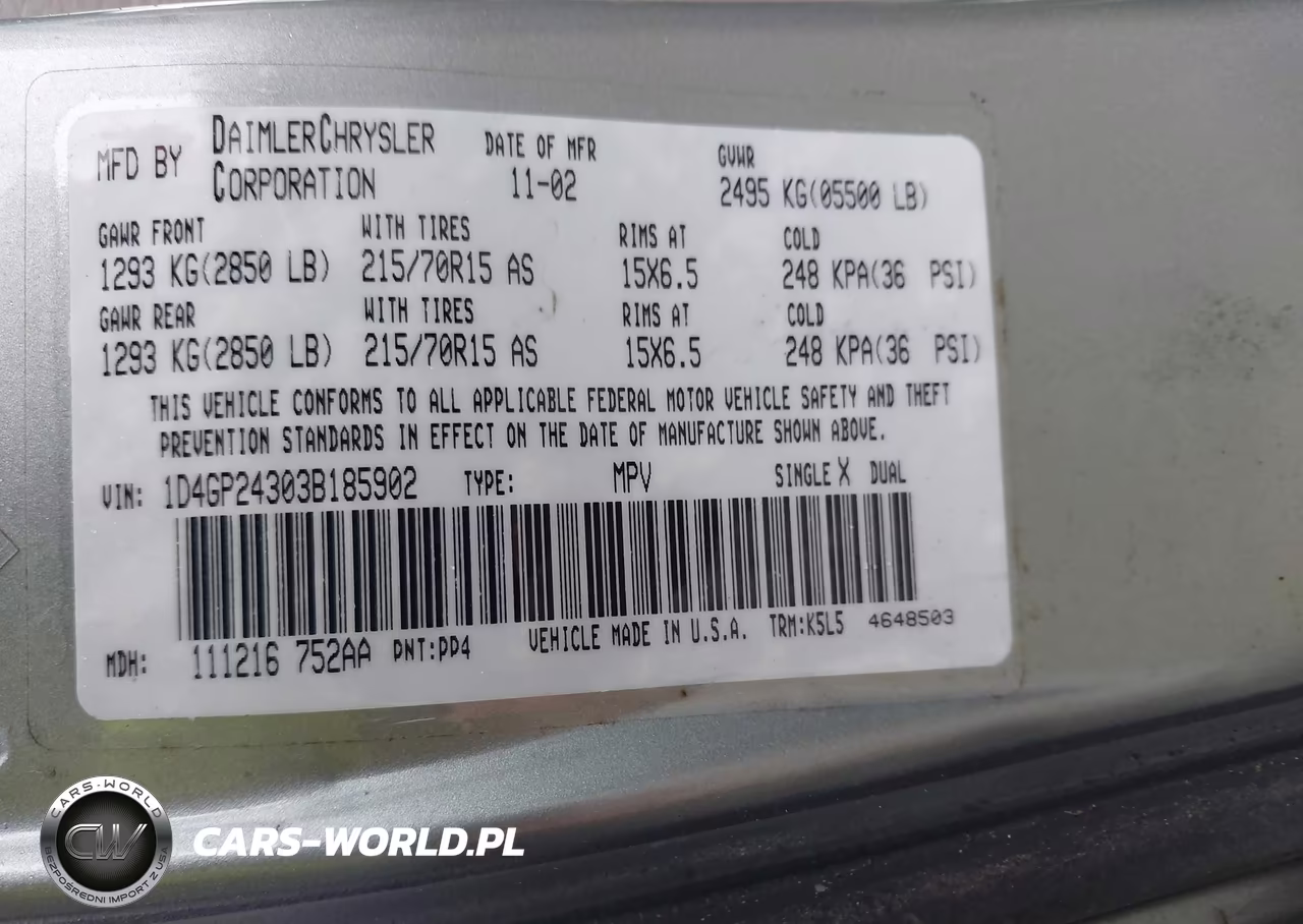 2003 Dodge Grand Caravan Se VIN:1D4GP24303B185902 - 9