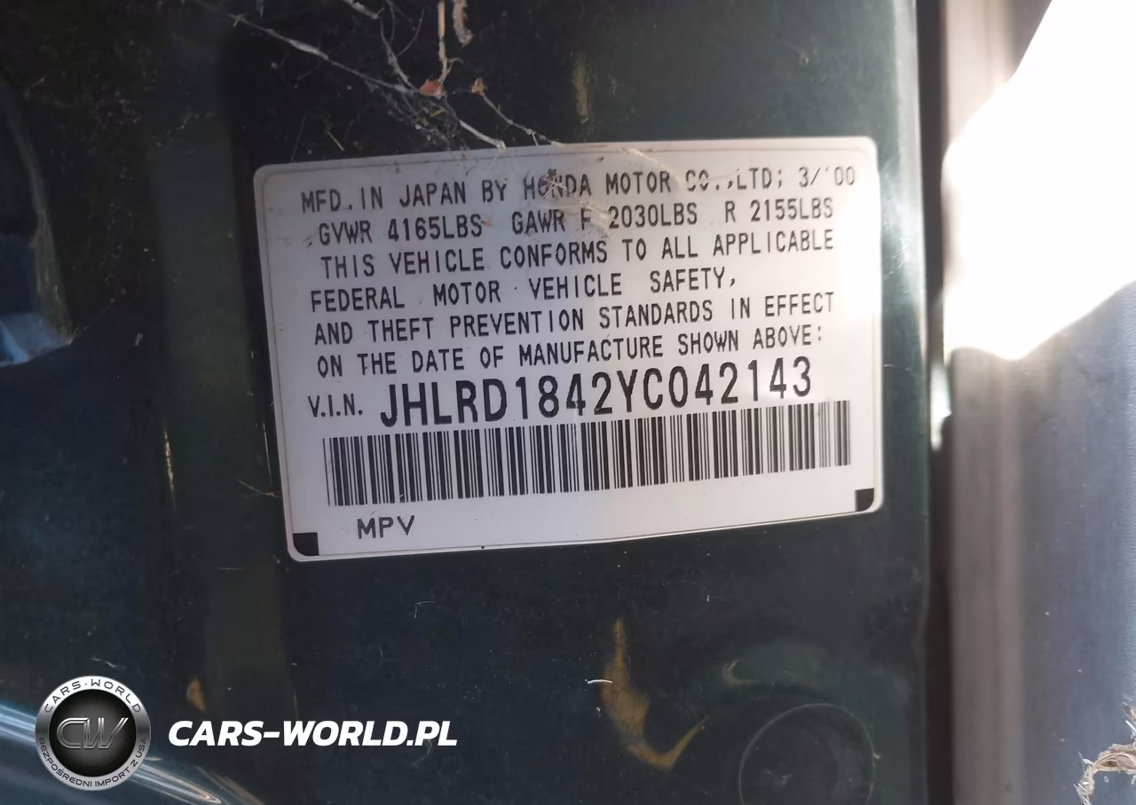 2000 Honda Cr-V Lx VIN:JHLRD1842YC042143 - 9