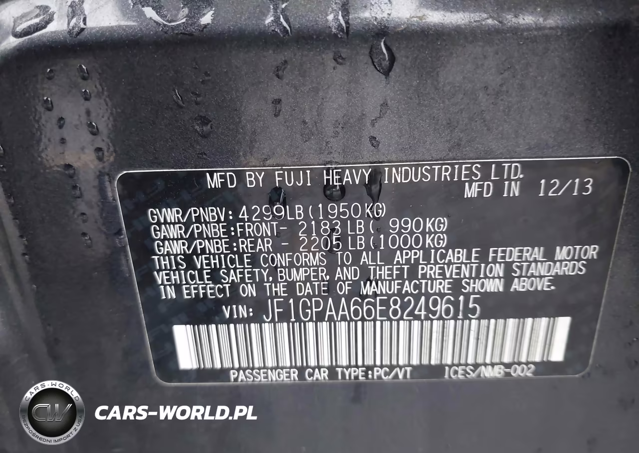 2014 Subaru Impreza 2.0I VIN:JF1GPAA66E8249615 - 9