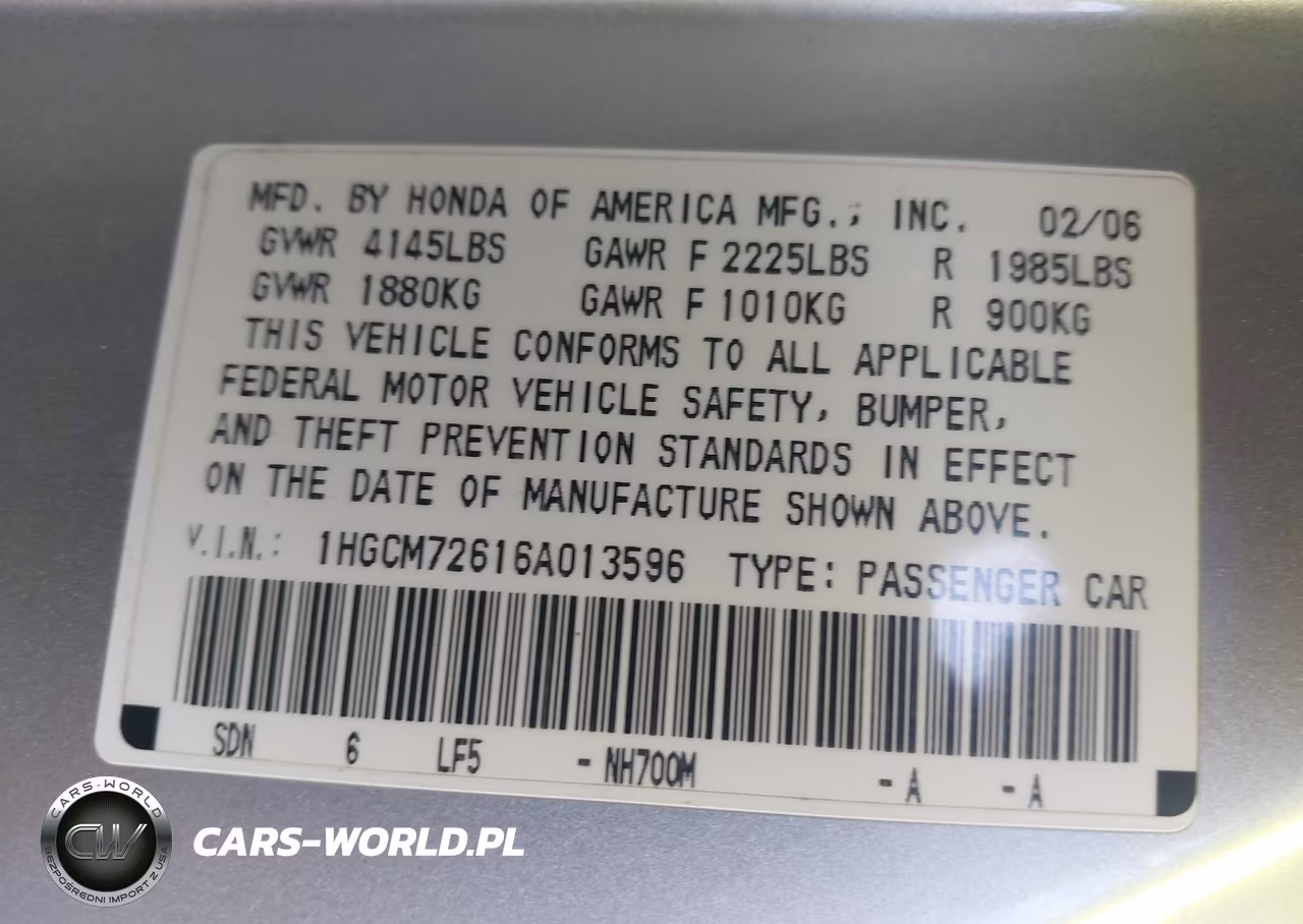 2006 Honda Accord 2.4 Ex VIN:1HGCM72616A013596 - 9
