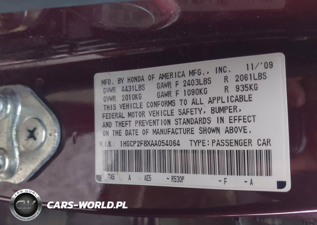 2010 Honda Accord 2.4 Ex-L VIN:1HGCP2F8XAA054064 - 9