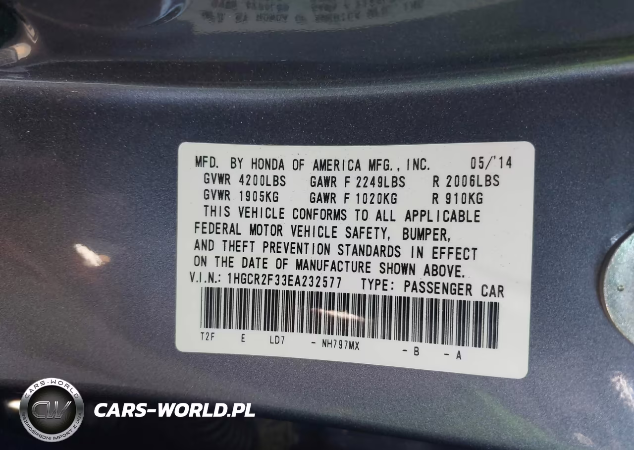 2014 Honda Accord Lx VIN:1HGCR2F33EA232577 - 9