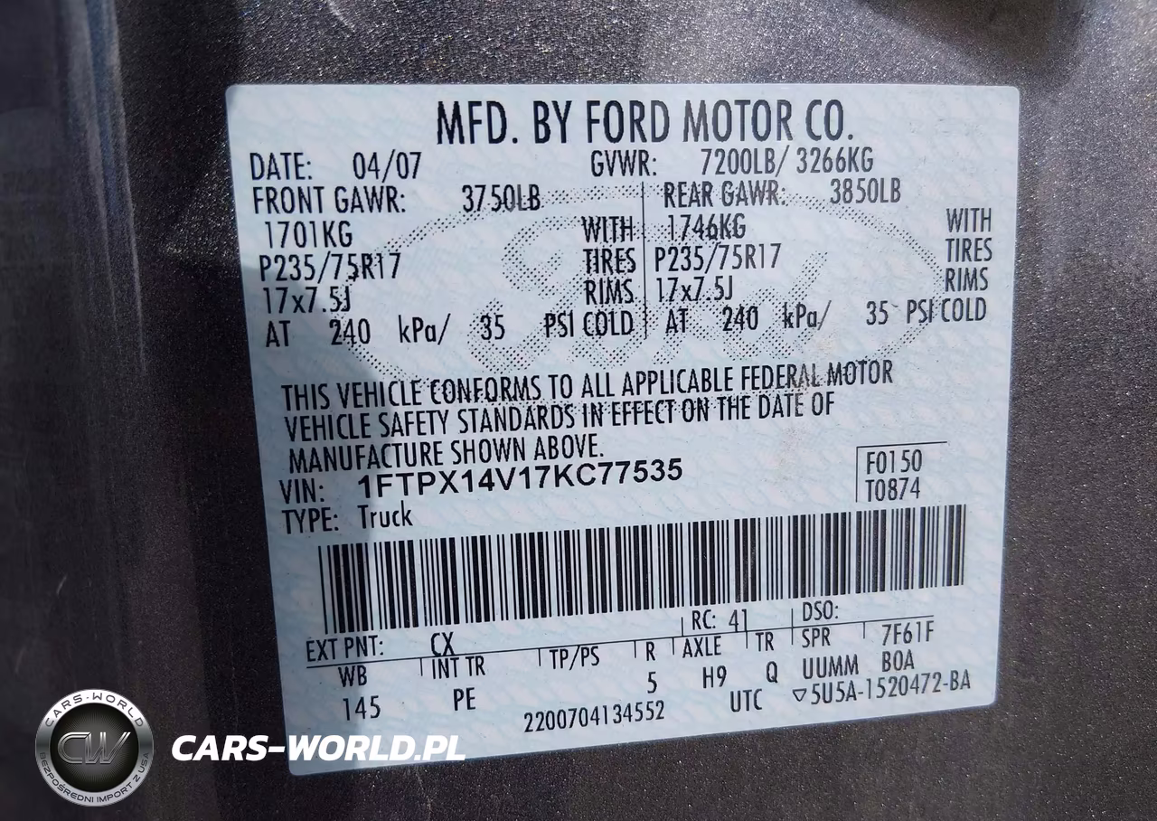 2007 Ford F-150 Fx4-Lariat-Xl-Xlt VIN:1FTPX14V17KC77535 - 9