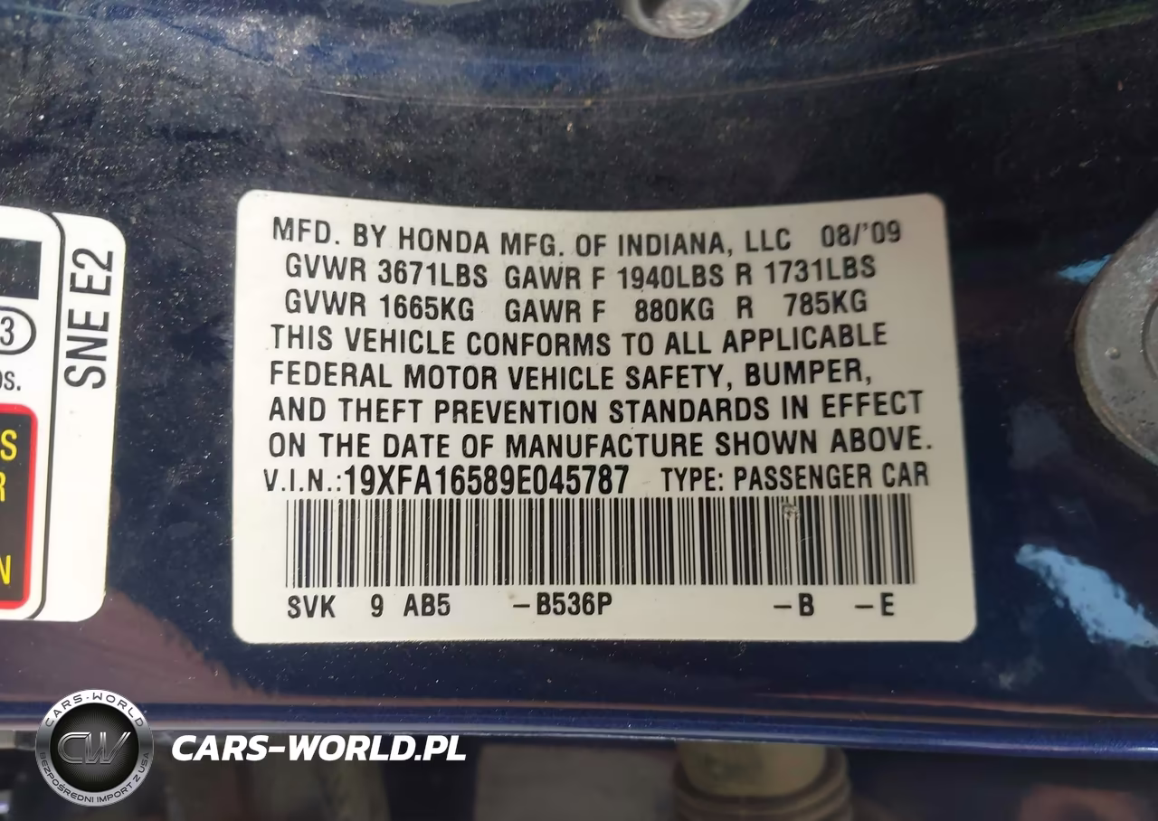 2009 Honda Civic Lx VIN:19XFA16589E045787 - 9