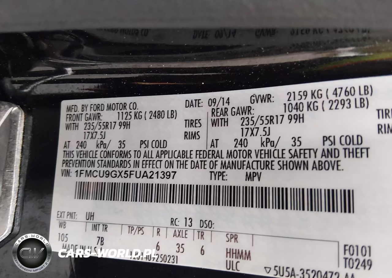 2015 Ford Escape Se VIN:1FMCU9GX5FUA21397 - 9