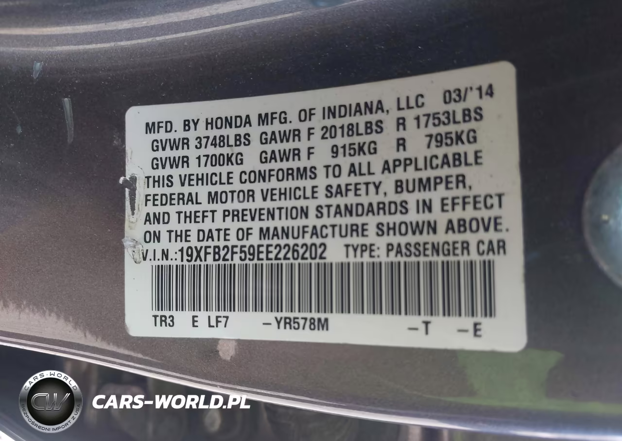 2014 Honda Civic Lx VIN:19XFB2F59EE226202 - 9