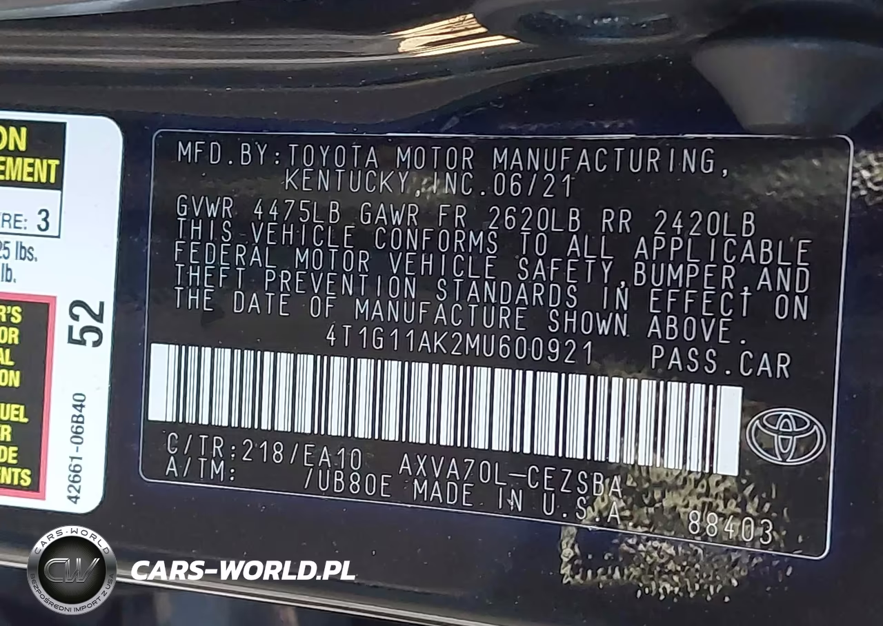 2021 Toyota Camry Se VIN:4T1G11AK2MU600921 - 9