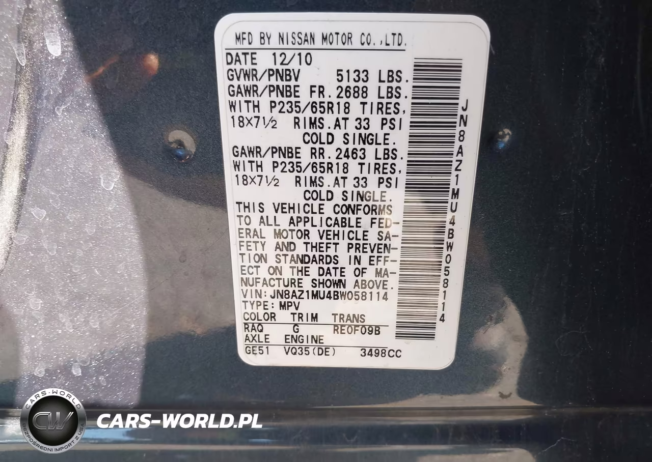 2011 Nissan Murano S VIN:JN8AZ1MU4BW058114 - 9