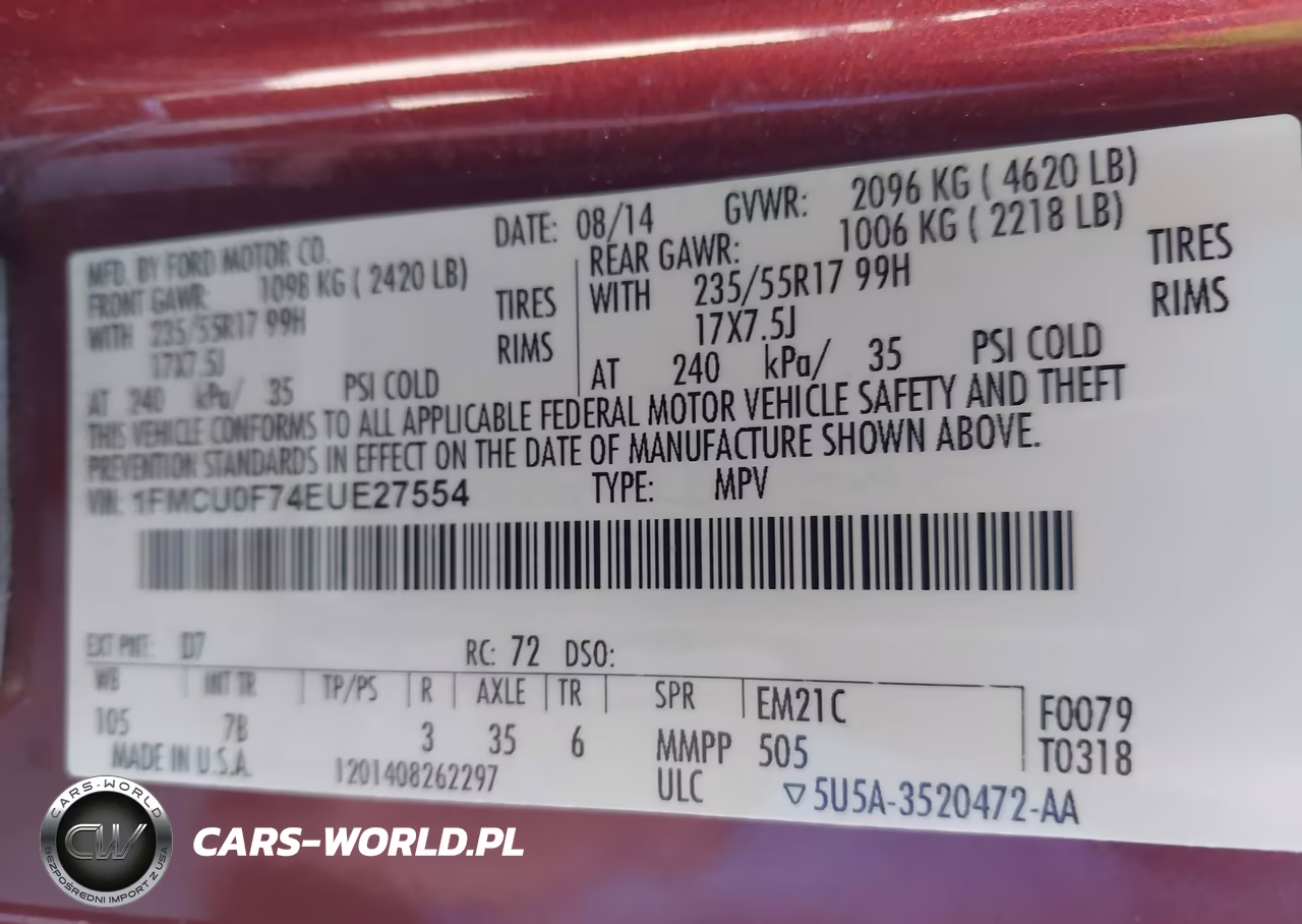 2014 Ford Escape S VIN:1FMCU0F74EUE27554 - 9