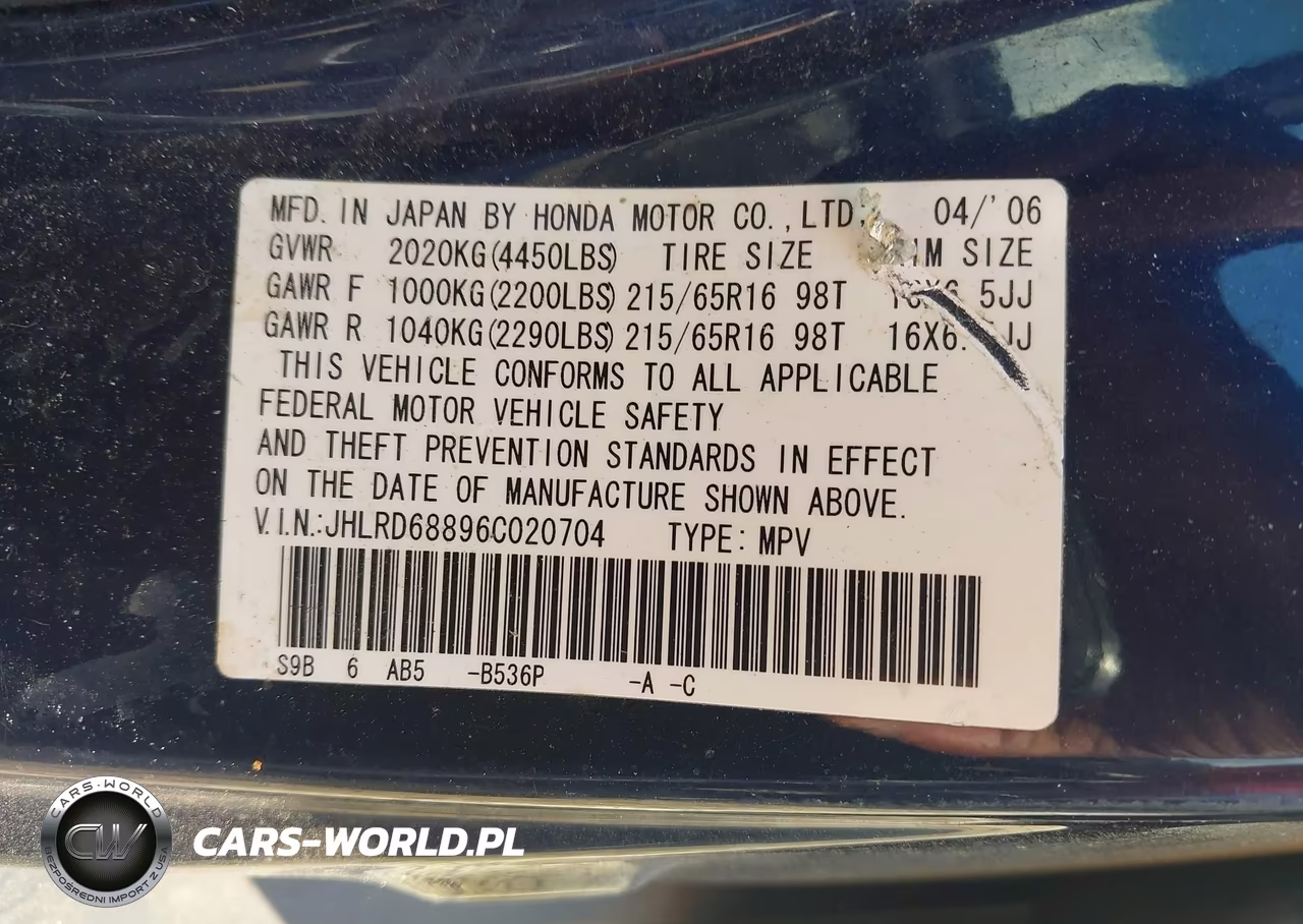2006 Honda Cr-V Ex VIN:JHLRD68896C020704 - 9