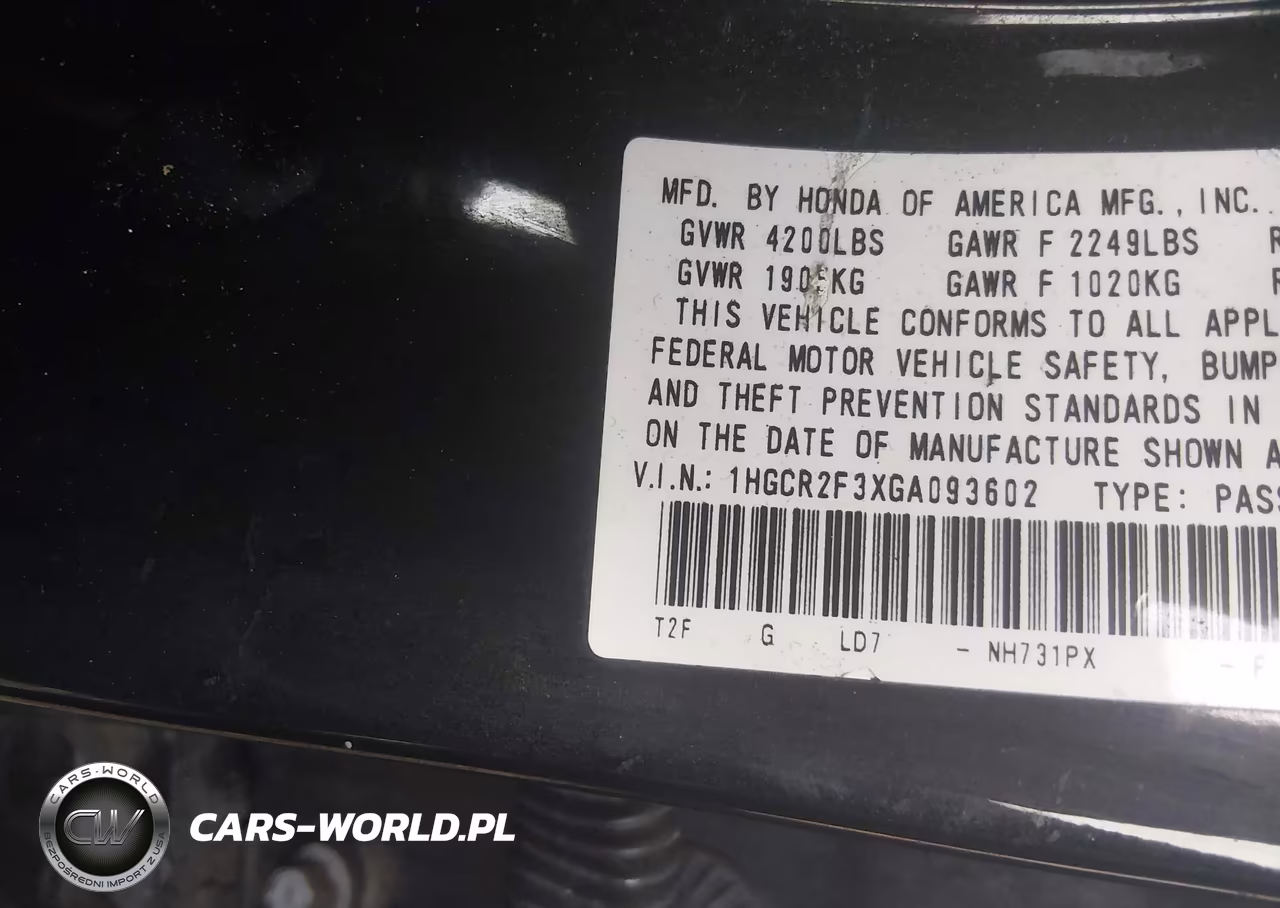 2016 Honda Accord Lx VIN:1HGCR2F3XGA093602 - 9