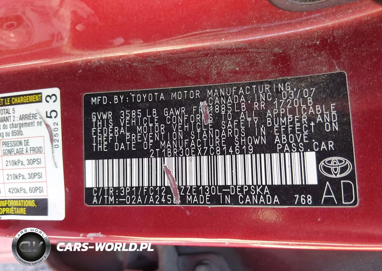 2007 Toyota Corolla S VIN:2T1BR30EX7C814619 - 9