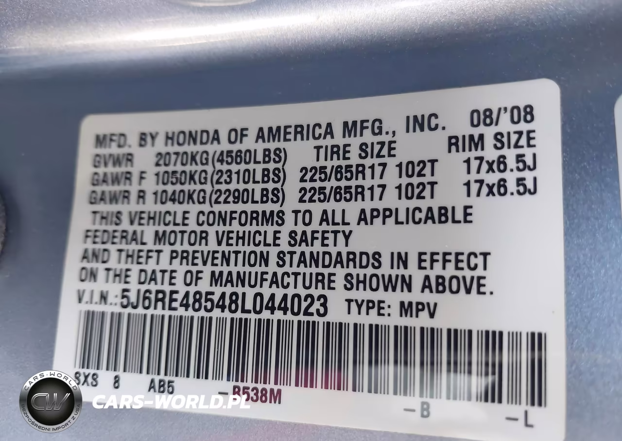2008 Honda Cr-V Ex VIN:5J6RE48548L044023 - 9