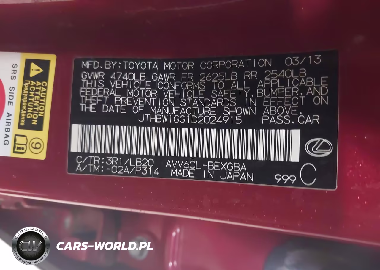2013 Lexus Es 300H VIN:JTHBW1GG1D2024915 - 9