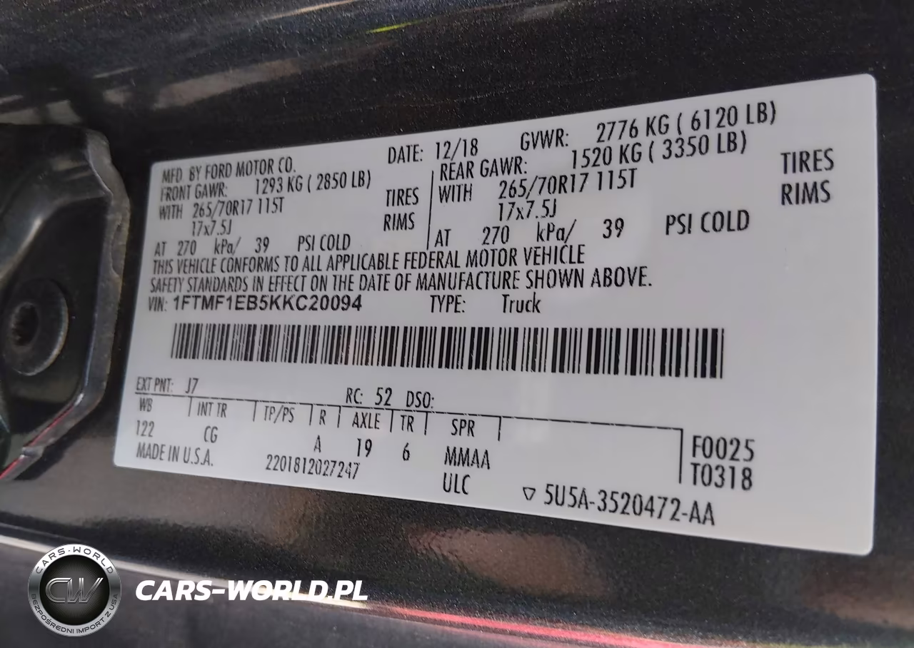 2019 Ford F-150 Xl VIN:1FTMF1EB5KKC20094 - 9