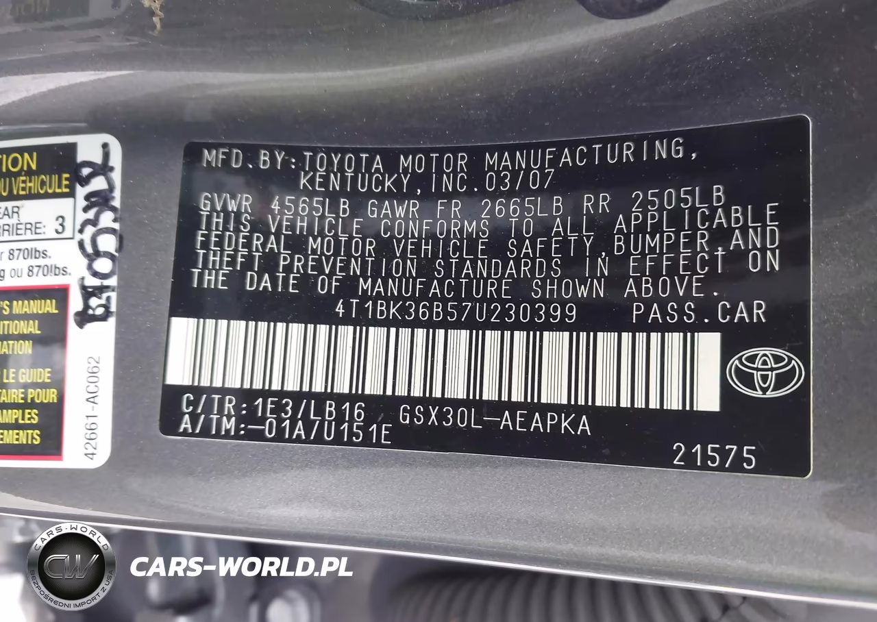 2007 Toyota Avalon Limited VIN:4T1BK36B57U230399 - 9