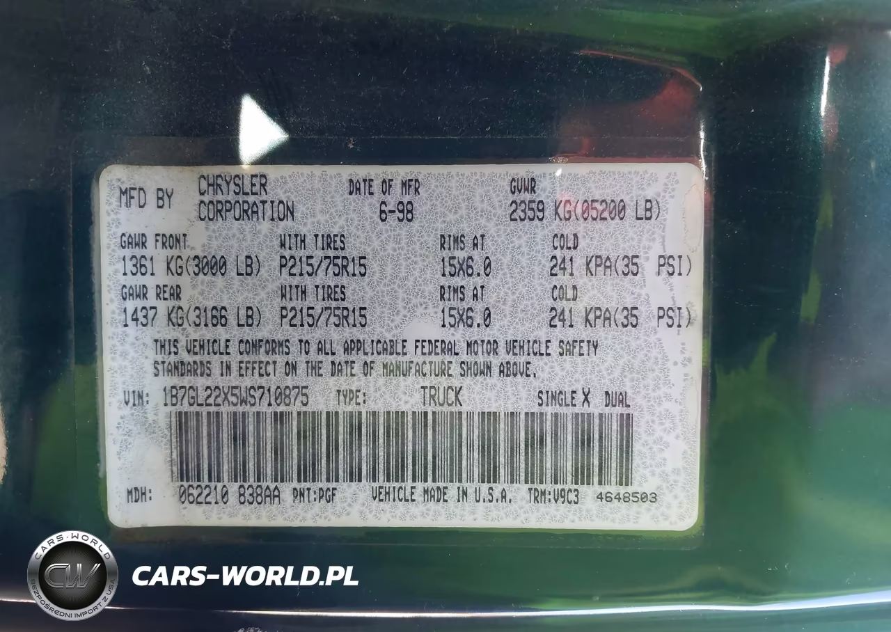 1998 Dodge Dakota Slt-Sport VIN:1B7GL22X5WS710875 - 9
