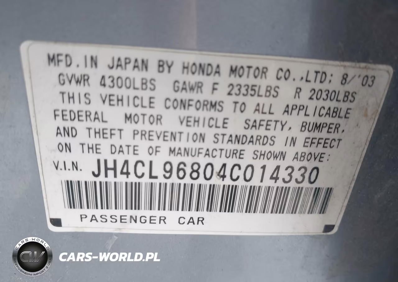 2004 Acura Tsx VIN:JH4CL96804C014330 - 9