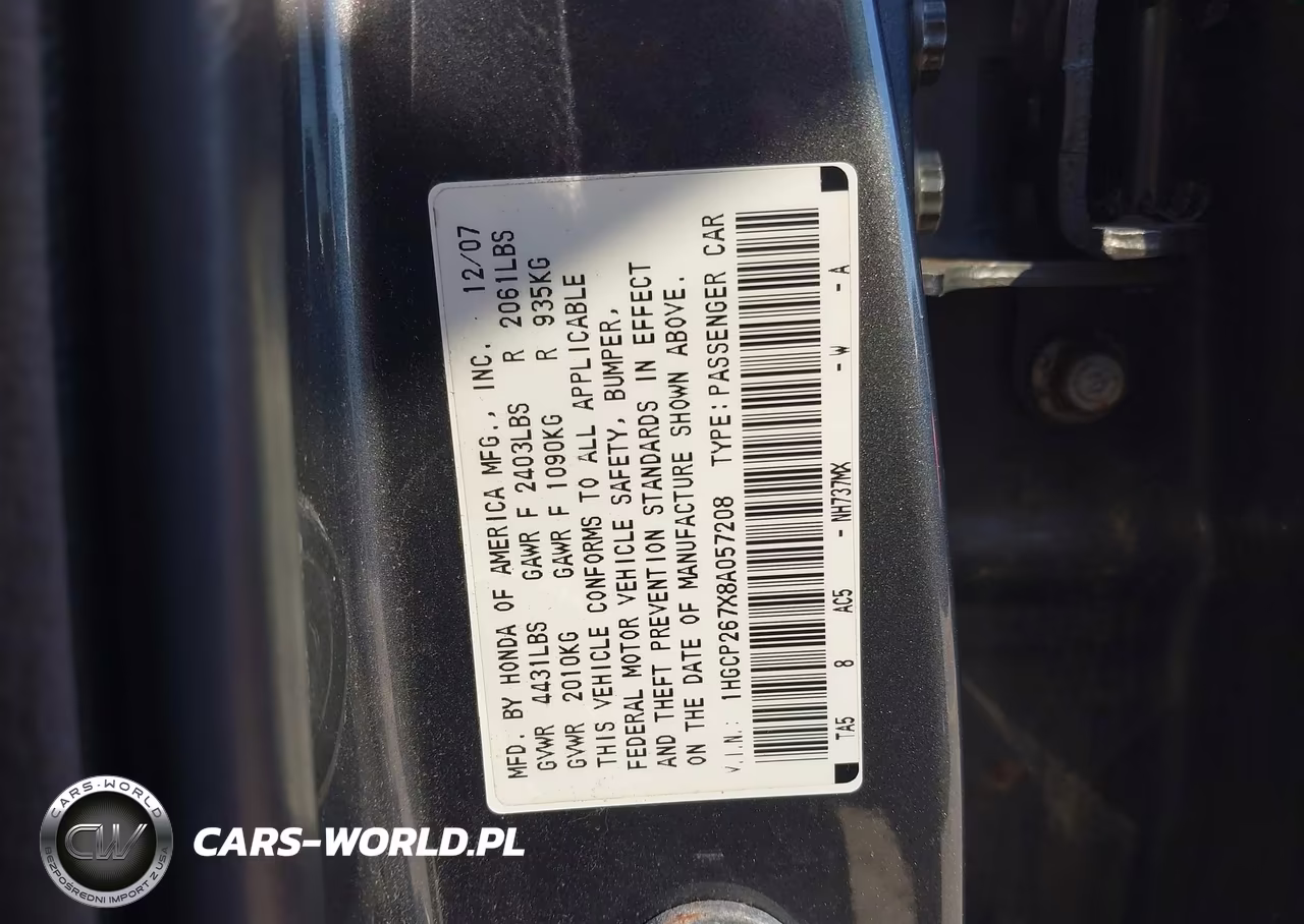 2008 Honda Accord 2.4 Ex VIN:1HGCP267X8A057208 - 9