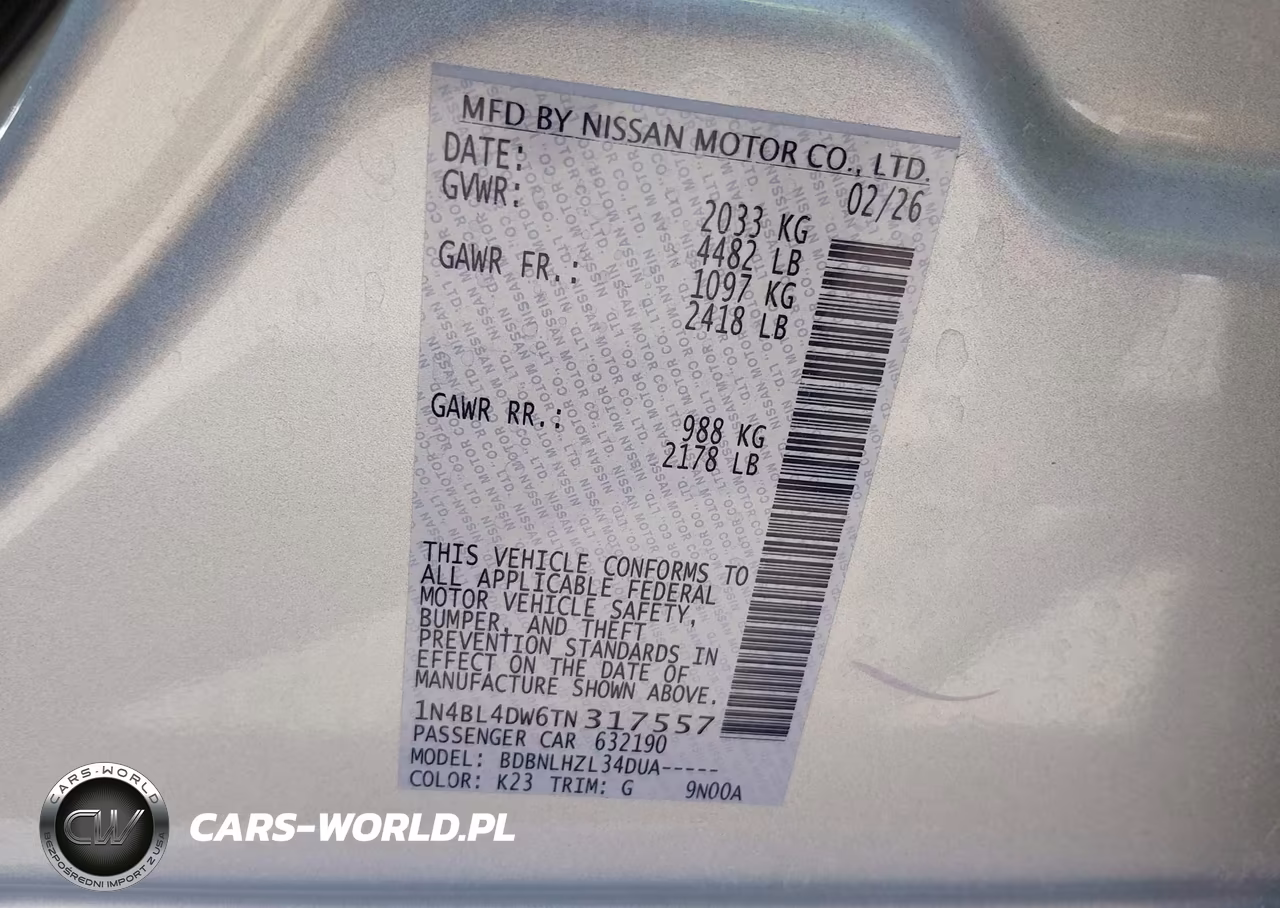2026 Nissan Altima Sv Awd VIN:1N4BL4DW6TN317557 - 9