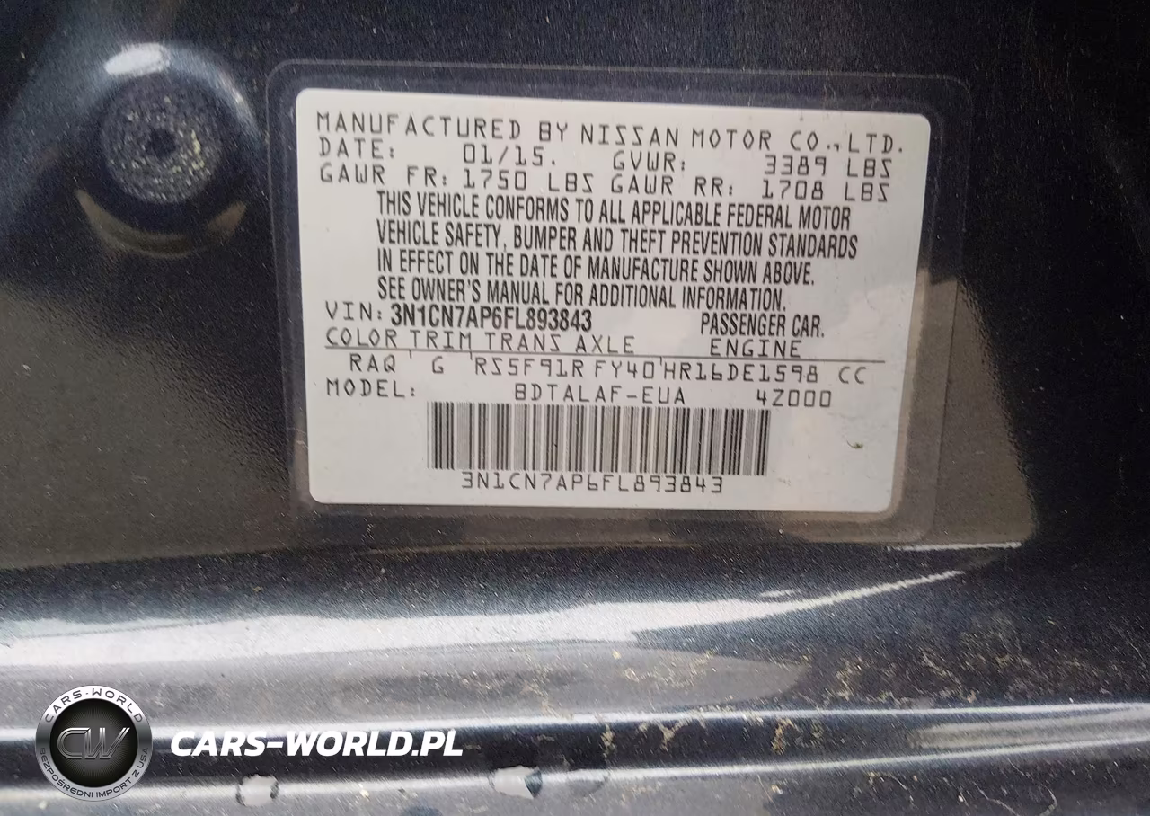 2015 Nissan Versa 1.6 S VIN:3N1CN7AP6FL893843 - 9